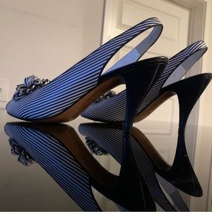 BALLY POM POM Woman’s Heels 7.5 N Vintage Navy Blue